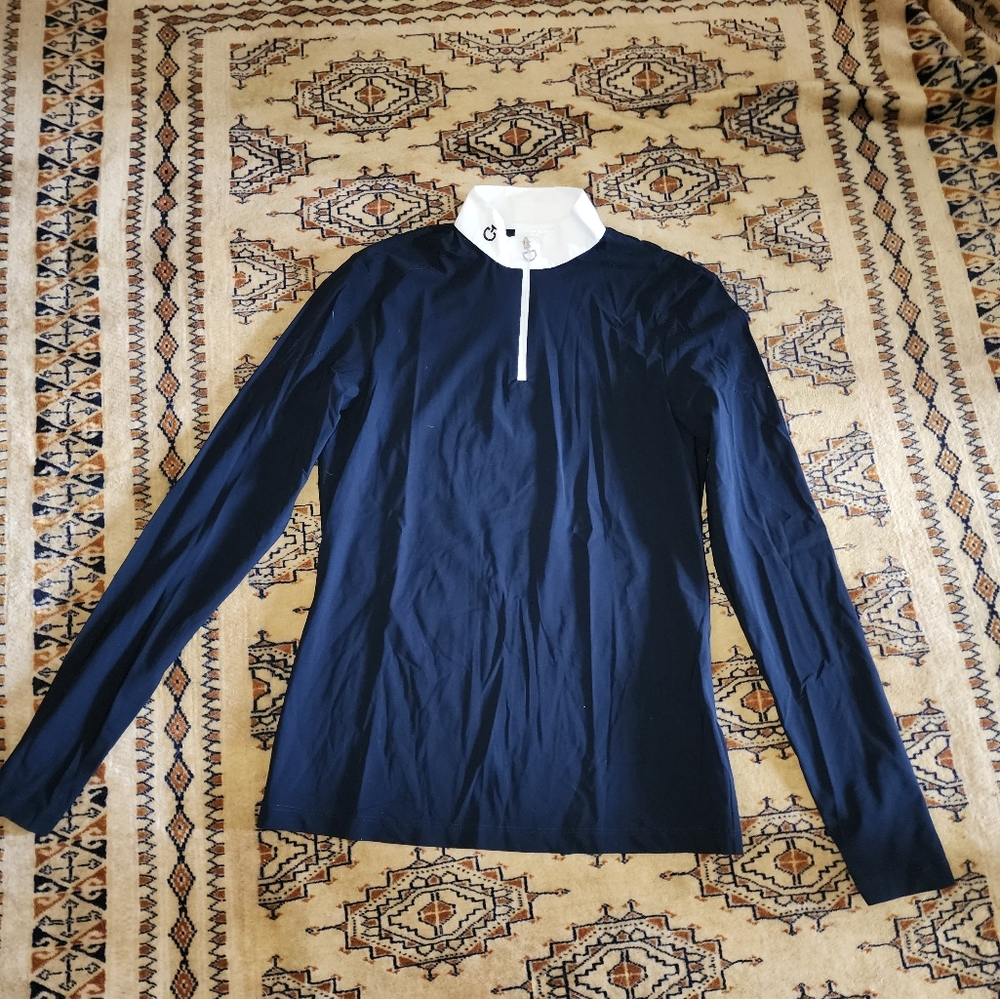 Cavalleria Toscana 1/4 zip equestrian long sleeve show shirt XS Navy FIRM PRICE
